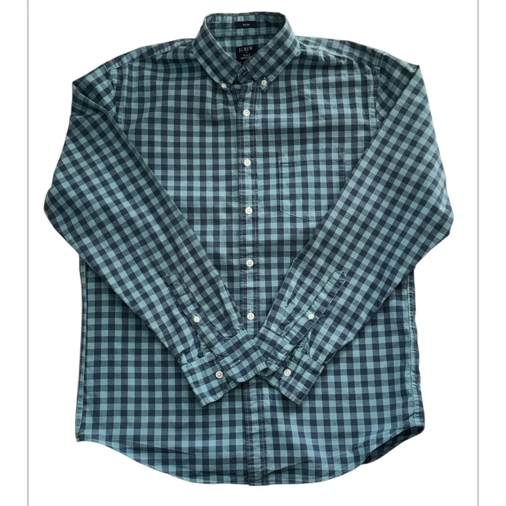 J.CREW FLEX WASHED Men’s large  Blue‎ Check Cotton Stretch Button-Up Shirt